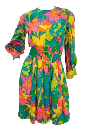 1960s Larry Aldrich Vibrant Floral Mod Dress