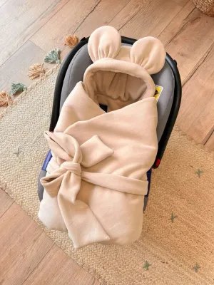 Car Seat Blanket - Cotton Plush - Beige