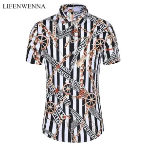 Casuals Shirt Men Summer New Arrival Personality Printed Short Sleeve Shirts Mens Fashion Big Size Business Office Shirt 6XL 7XL