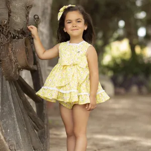 CLEARANCE SALE Alhuka - Baby Girls Orihuela Yellow Floral Dress & Knickers Set 12m