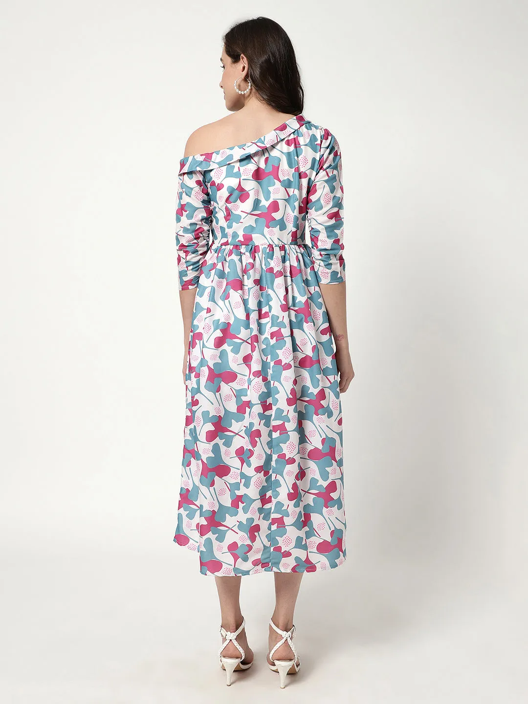 Digital Printed One-Shoulder Floral Dress