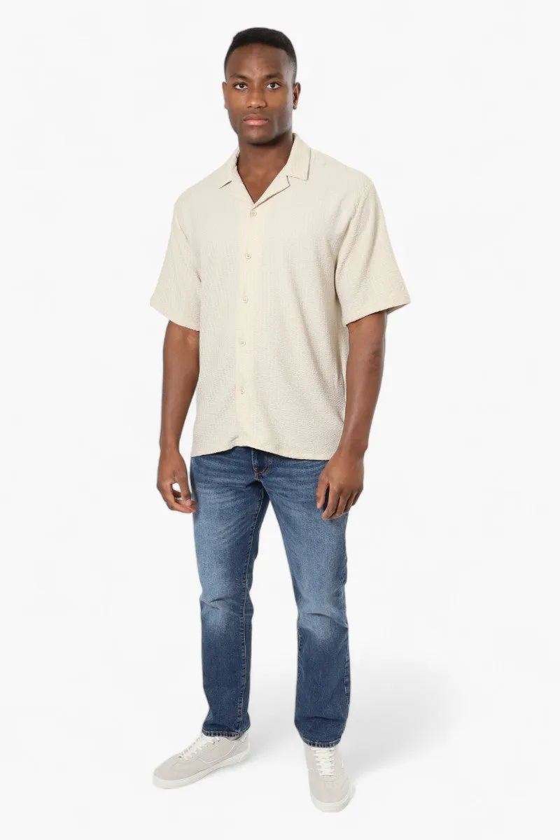 Drill Social Club Cream Textured Casual Camp Collar Shirt