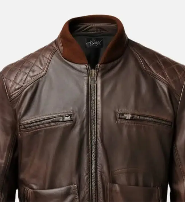 Men's Coffee Brown Bomber Leather Jacket