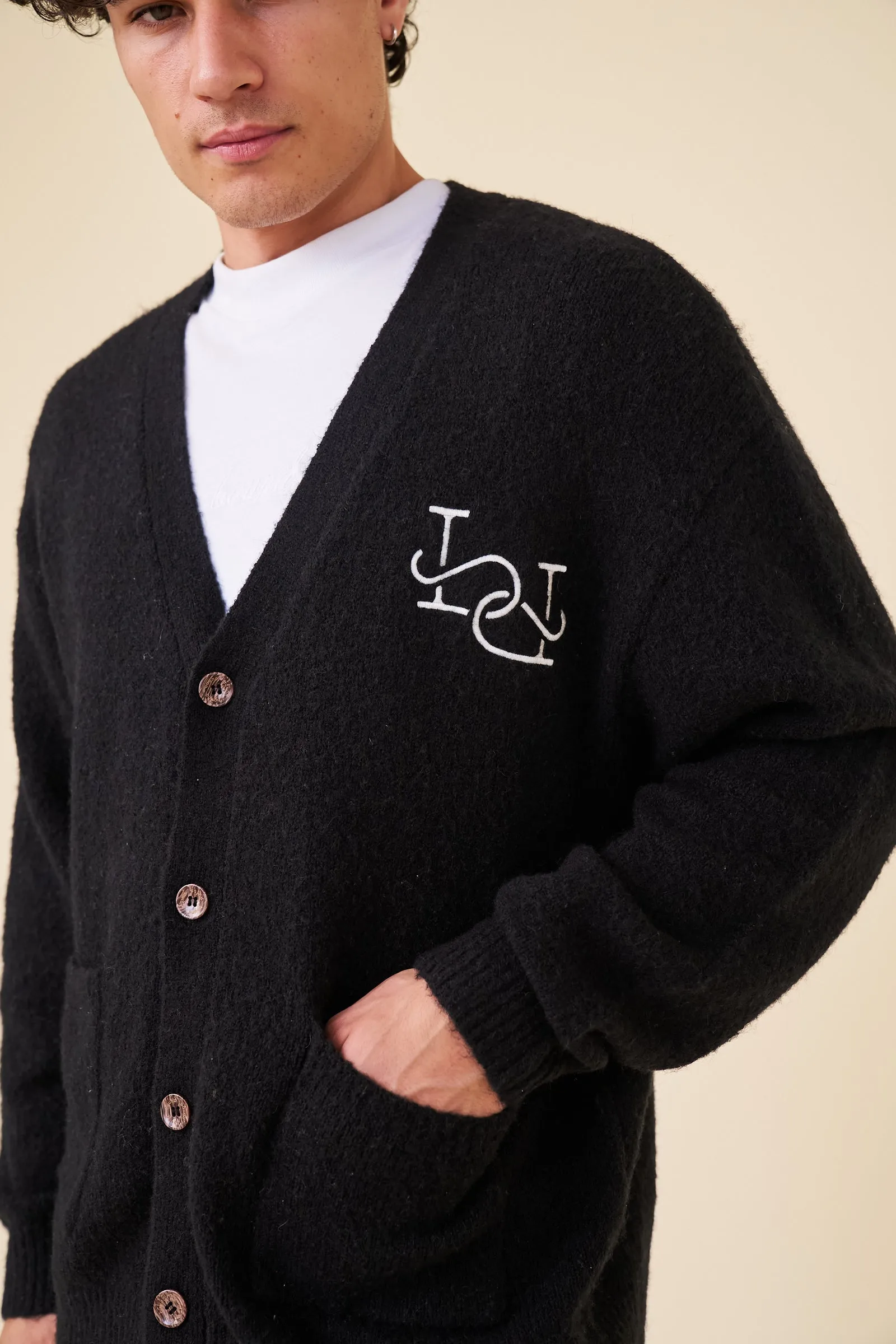 MOHAIR LINK CARDIGAN - BLACK