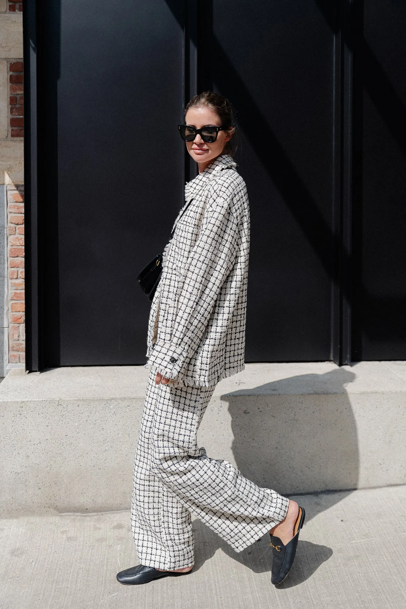 Oversize dela jacket black/white check tweed