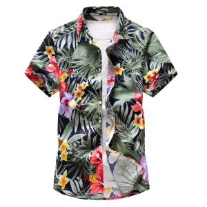 Shirt Men 2019 Summer New Short Sleeve Hawaiian Shirt Mens Casual Button Down Dress Shirts for Holiday Chemise 7XL